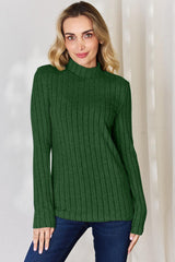 Full Size Ribbed Mock Neck Long Sleeve T-Shirt-Trendy Canvas