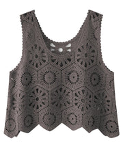 Openwork Round Neck Knit Vest