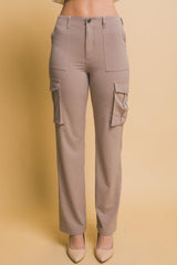 Love Tree High Rise Cargo Pants with Pockets-Trendy Canvas