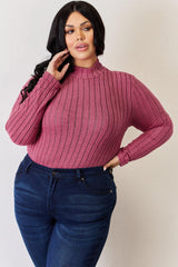 Full Size Ribbed Mock Neck Long Sleeve T-Shirt-Trendy Canvas